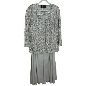 Alex Evenings 2-Piece Sequin Dress Set 20W Silver Mother of Bride Formal